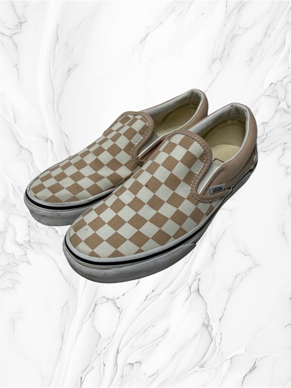 Vans Checkerboard Slip-On Loafers in Beige and White sz 6
